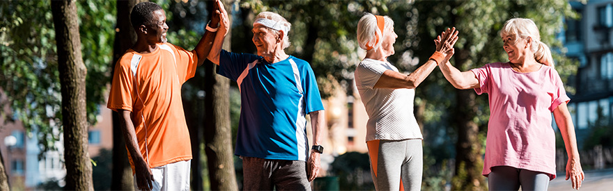 Group of people working out in a park